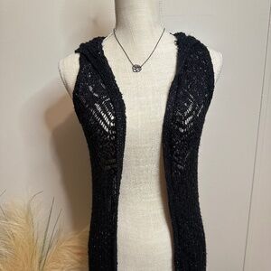 Black knit hooded cardigan